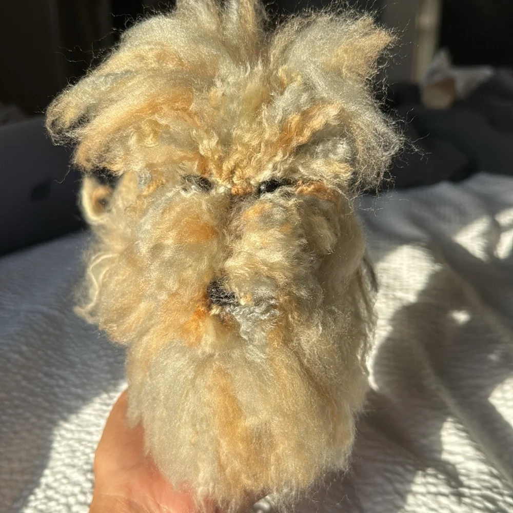 Handmade Fluffy Tan and Cream Dog Plush